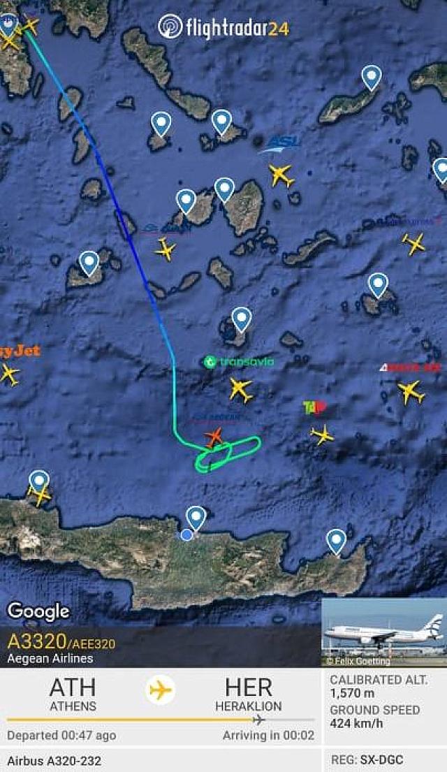 Η πτήση της Aegean κάνει κύκλους ανοικτά της Κρήτης.
