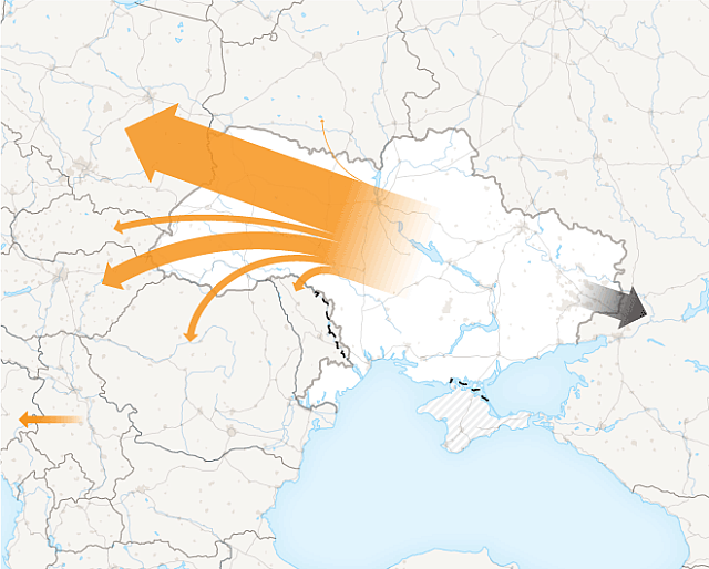 Η πορεία των προσφύγων και τα σημεία εξόδου από την Ουκρανία.