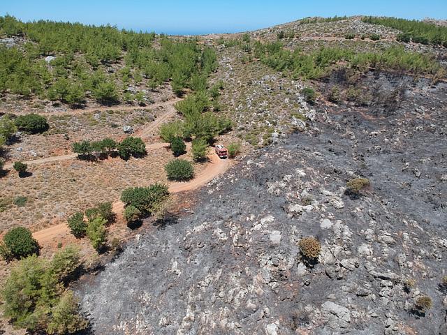 Η καμένη έκταση στο δάσος της Κέρης ...από ψηλά