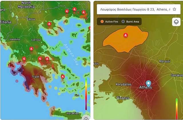 χάρτης φωτιές