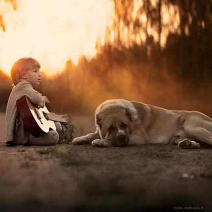 σκύλος-παιδί με κιθάρα-ζώδια