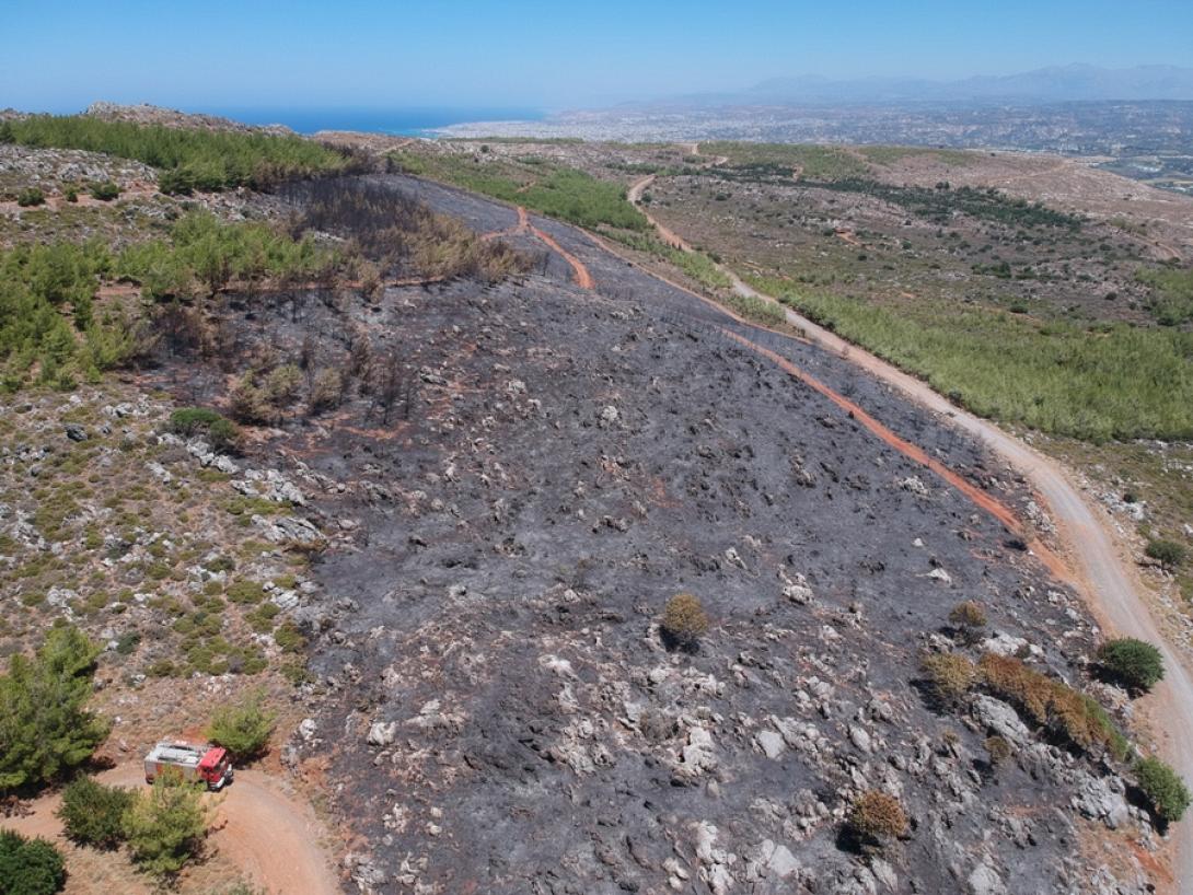 Η καμένη έκταση στο δάσος της Κέρης ...από ψηλά