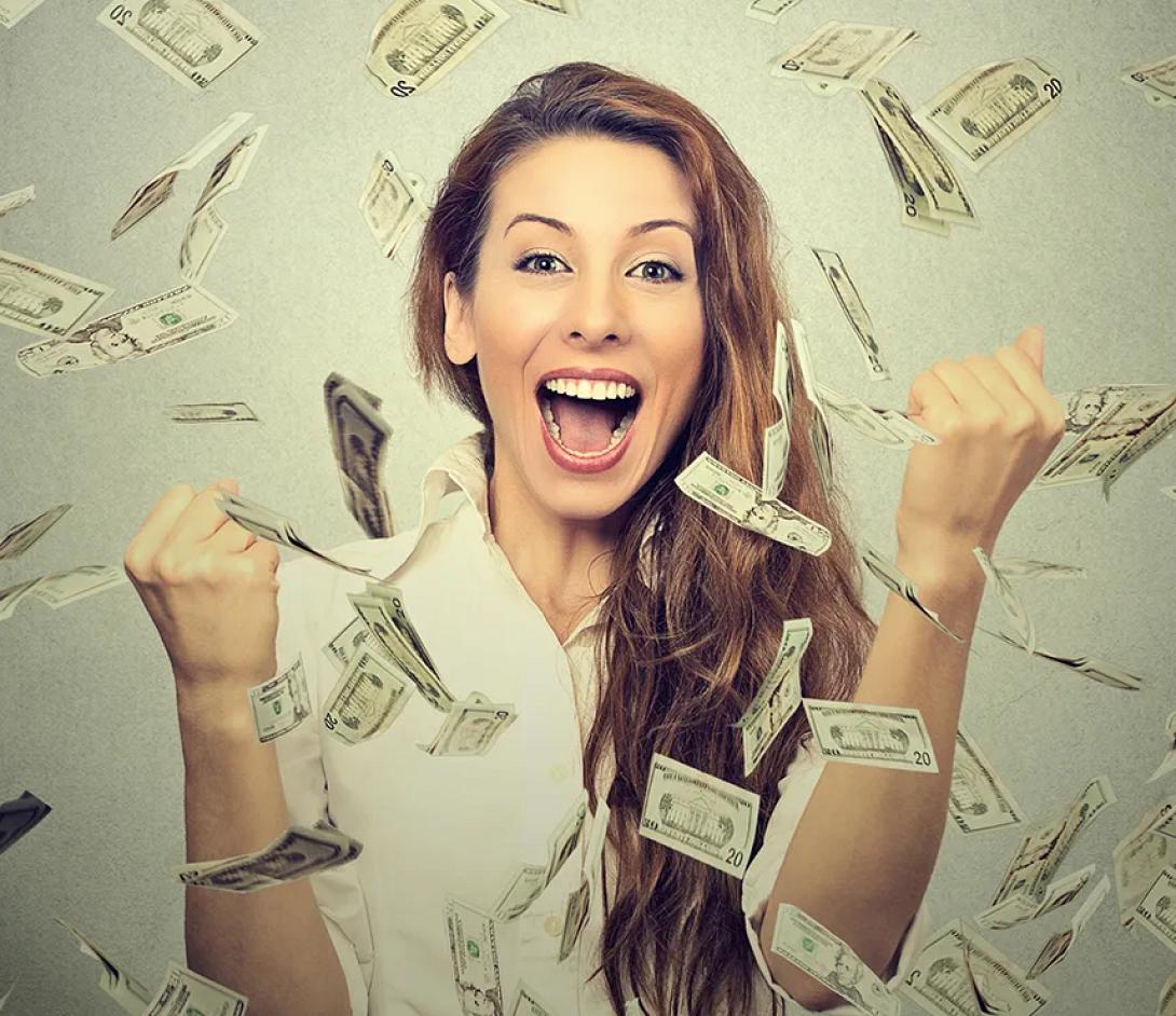 χαρούμενη γυναίκα, χρήματα