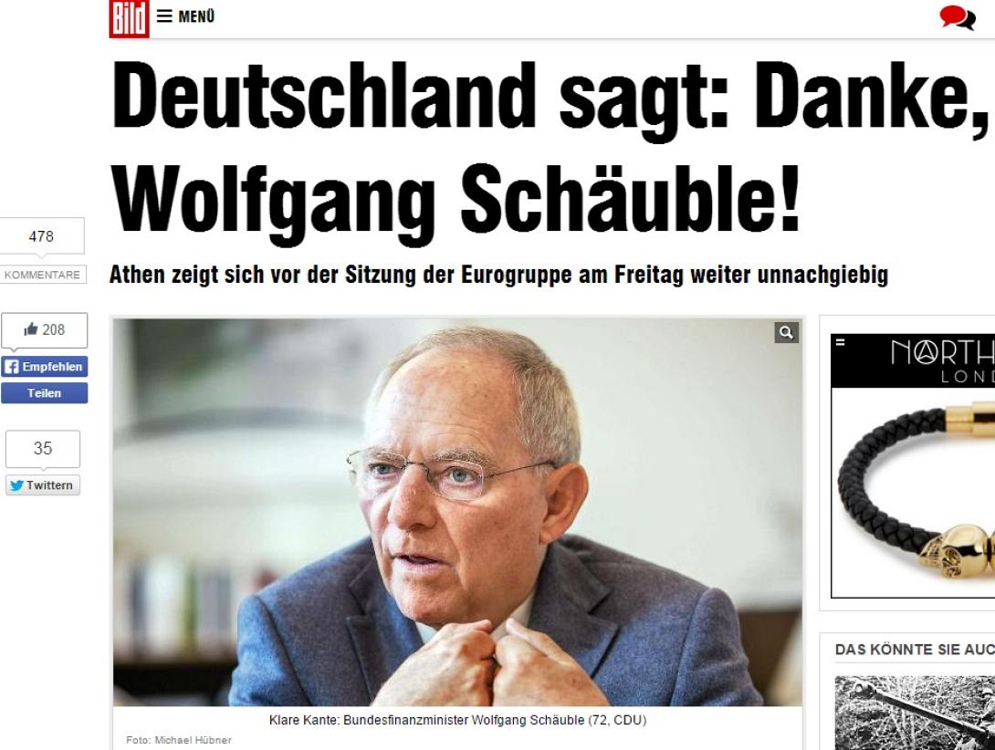 Η Bild "ξεσπαθώνει" κατά της Ελλάδας και αποθεώνει τον Σόιμπλε